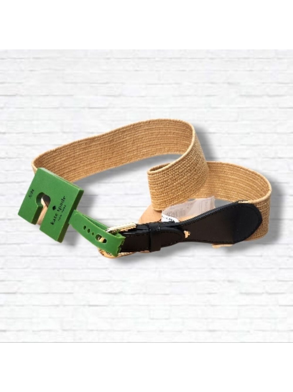 Kate Spade Tan Woven Elastic Band With Black Faux Leather Buckle Size S/M NWT